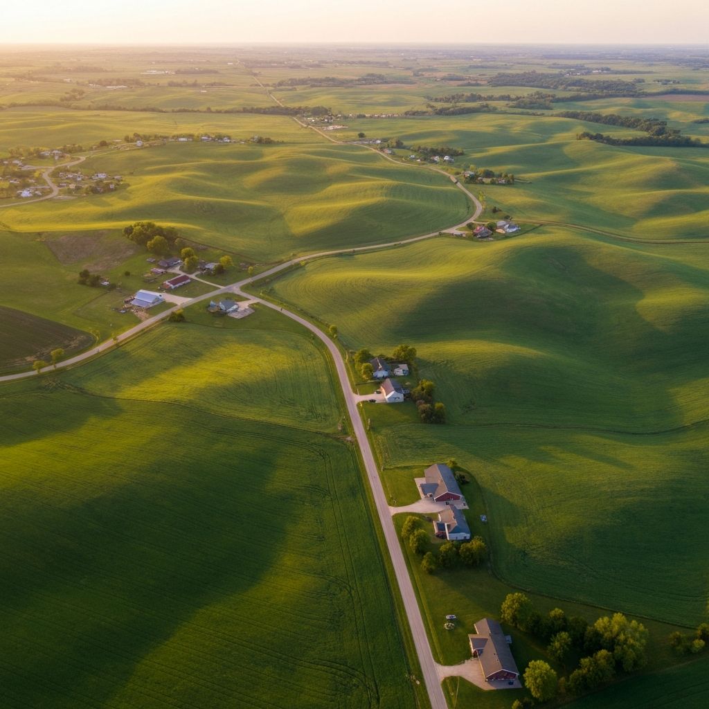 Central Iowa service area - aerial view of Iowa farmland and communities